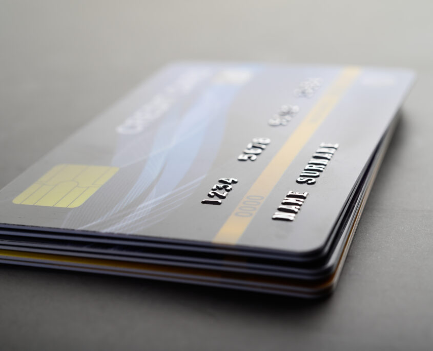 Credit cards that are stacked neatly together,selective focus